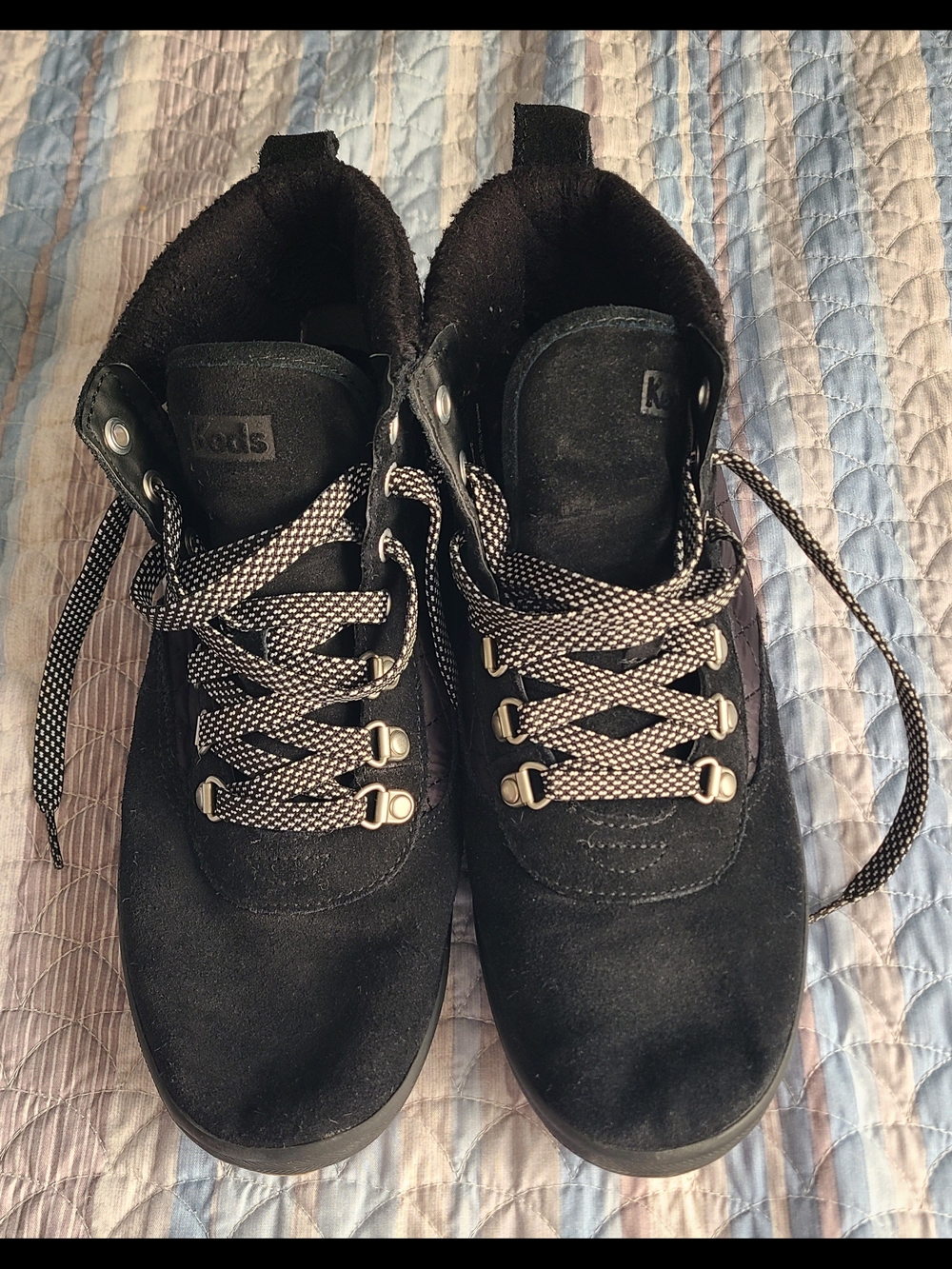 Keds Womens Black Suede Lace-Up Boots with Contrast Laces